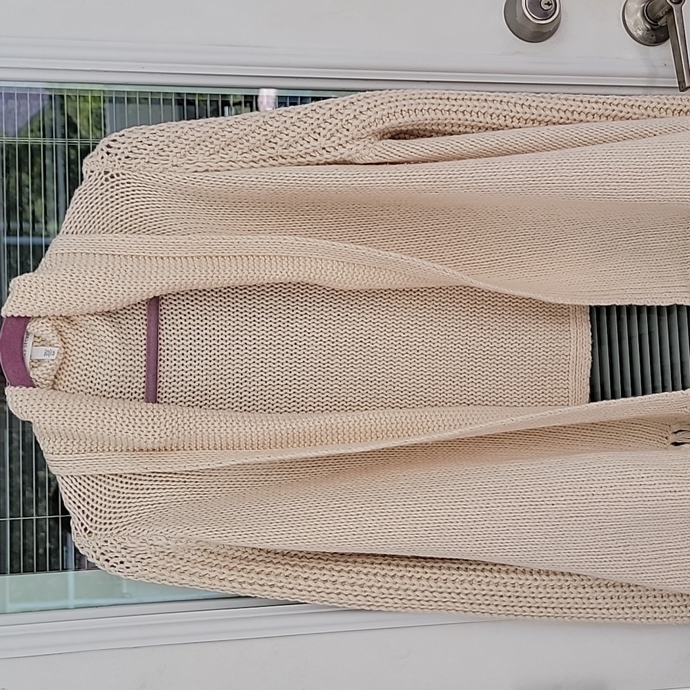 Victoria's Secret Chunky Knit Cardigan Sweater Sz SP Asymmetrical Fringe Cream - Picture 3 of 11